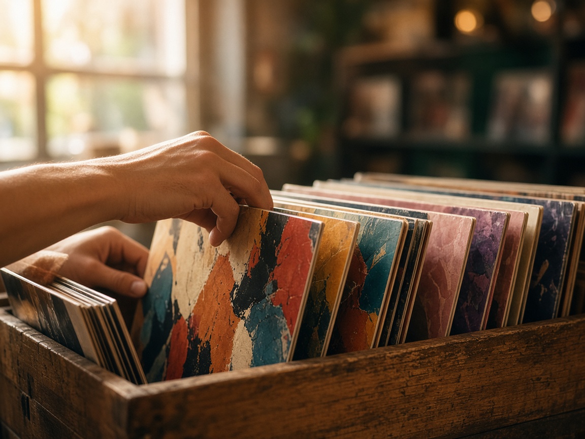 Hands flipping through a crate of records